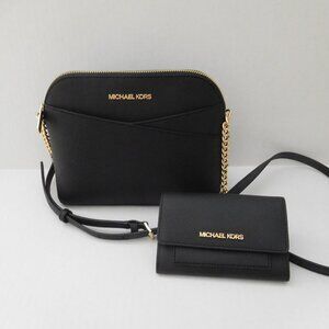 NWT Michael Kors Black Jet Set Dome Crossbody Purse & Matching MK Wallet Set